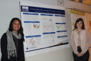 Romero's research partner, Emily Conway, and Romero herself at an Ecosystem Services Conference at the Finnish Environment Institute in Helsinki, Finland, where they presented their rainwater harvesting research from St. Edward's University.