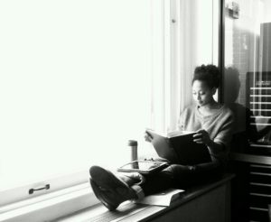 Rae Wynn-Grant circa 2012, studying for her oral qualifying exams at Columbia University.